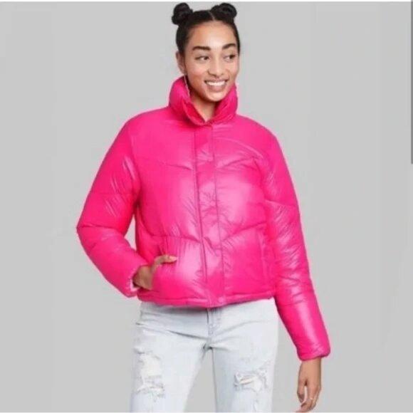 Wild Fable Target Hot Pink Cropped Puffer Coat - Size XS - Picture 1 of 13